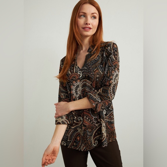 Joseph Ribkoff Tops - Joseph Ribkoff Paisley Print V-Neck Blouse Top Women’s 10
